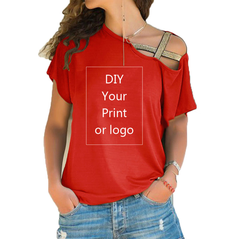 Impression personnalisée T-shirt pour femmes bricolage votre comme Photo ou Logo haut T-shirt Femme irrégulière biais croix pansement taille S-5XL t-shirts