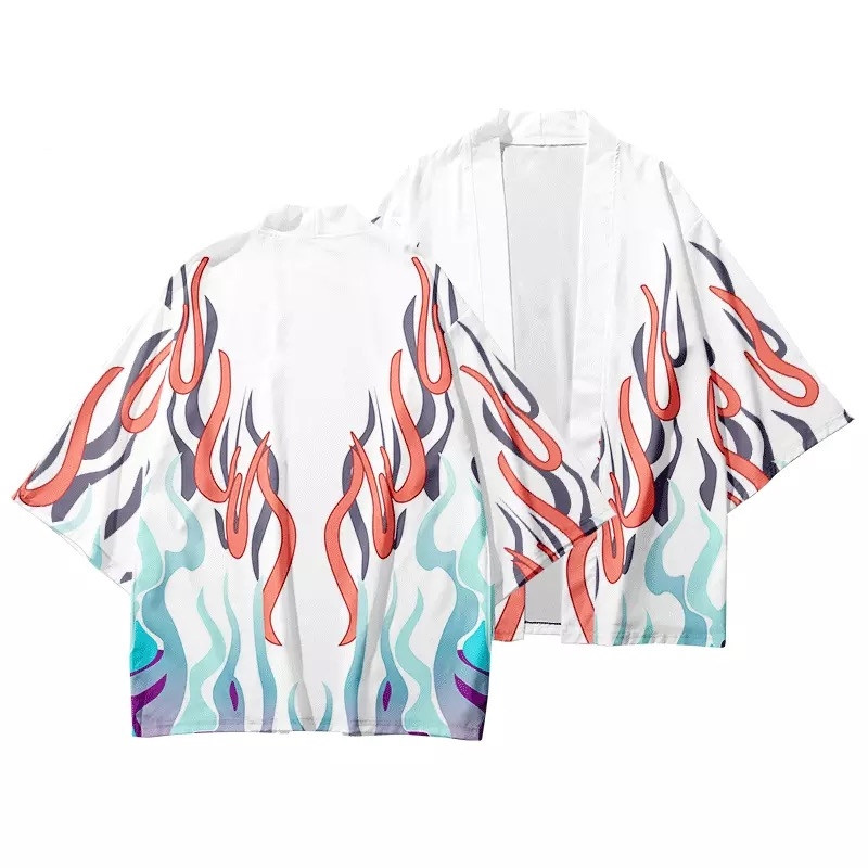 Kimono japonais flamme de feu et de glace pour hommes et femmes, Cardigan Yukata coloré, chemises Haori, haut, vêtements traditionnels asiatiques