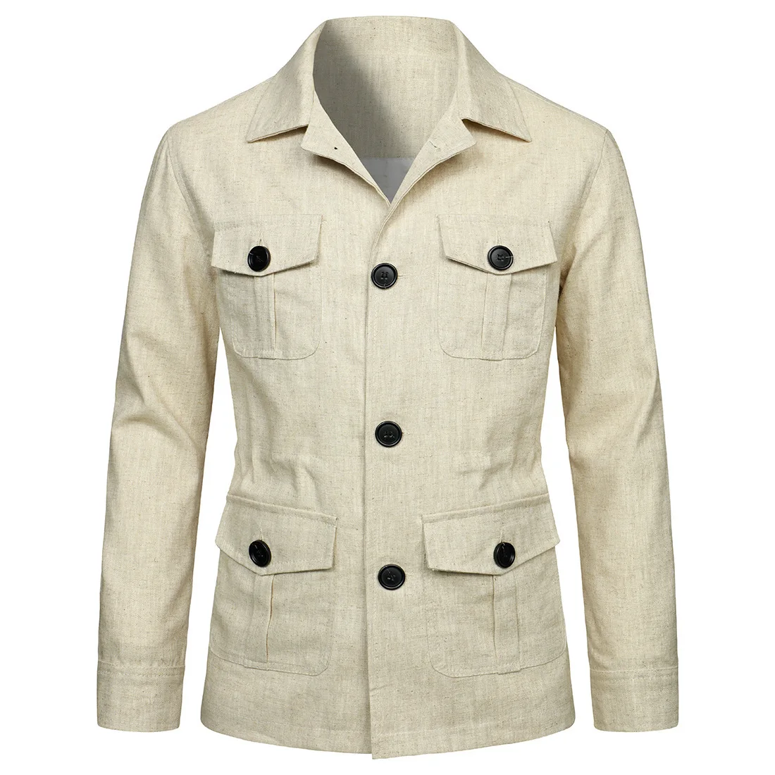 Veste à simple boutonnage pour hommes avec poches, col rabattu, manches longues, épissure régulière décontractée, manteau monochrome, automne, hiver