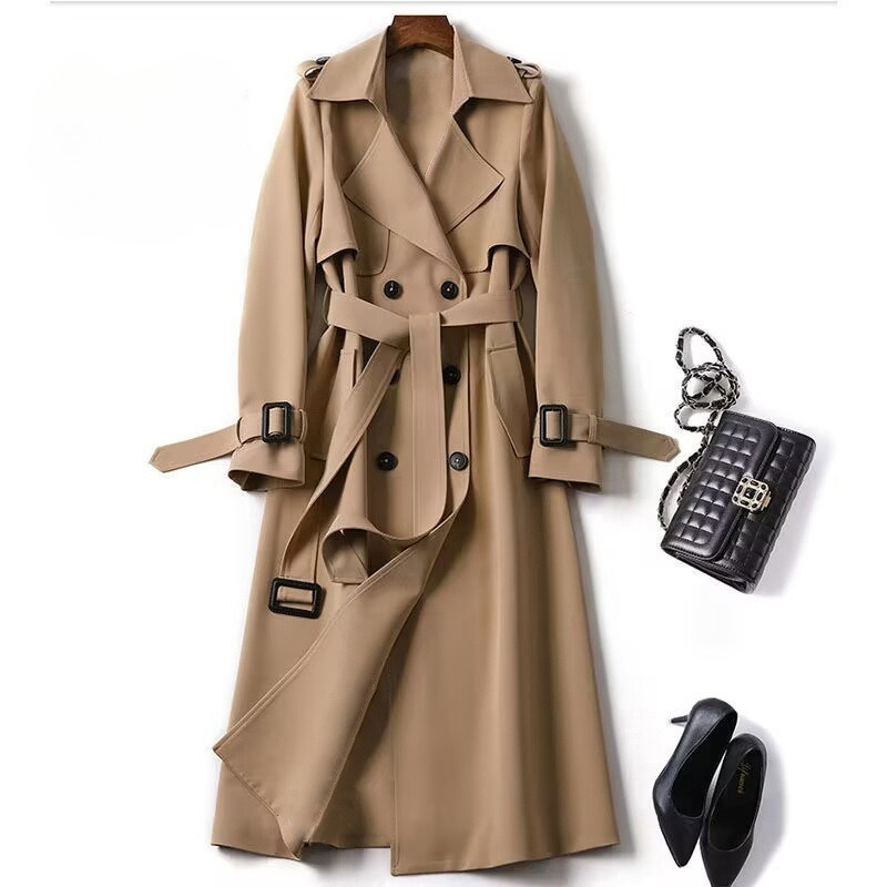 Manteau trench pour femme, longueur moyenne, printemps-automne, nouvelle version coréenne, grande taille, style britannique populaire, manteau long jusqu'au genou