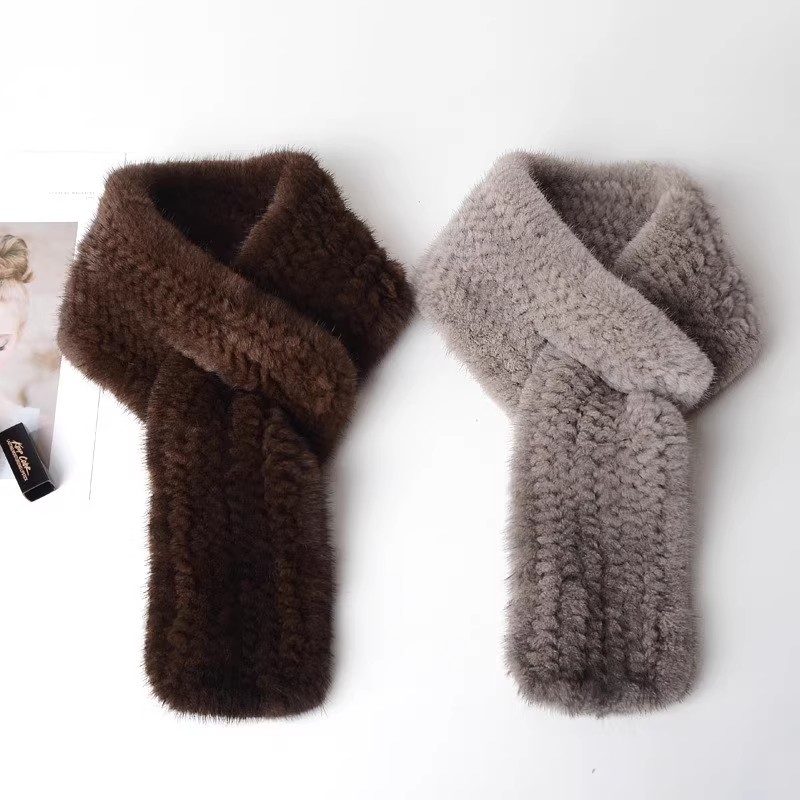 Écharpes en fourrure de vison véritable 100 % naturelle, chaudes, tricotées, pour femme, style court, châle de luxe, promotion hiver