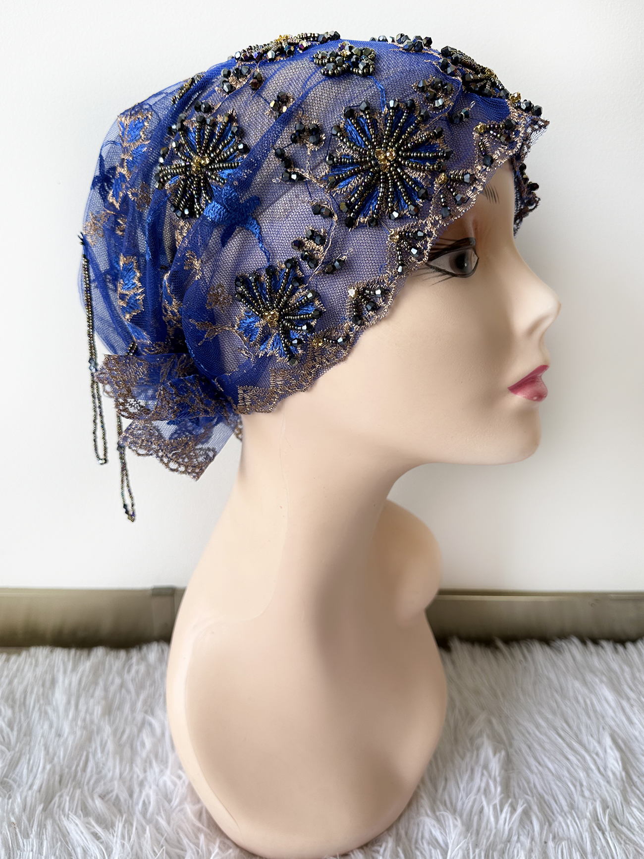 Haute qualité dentelle artisanale perlée Turban chapeau femme bandeau casquettes femmes musulmanes foulard Bonnet prêt à porter intérieur Hijabs