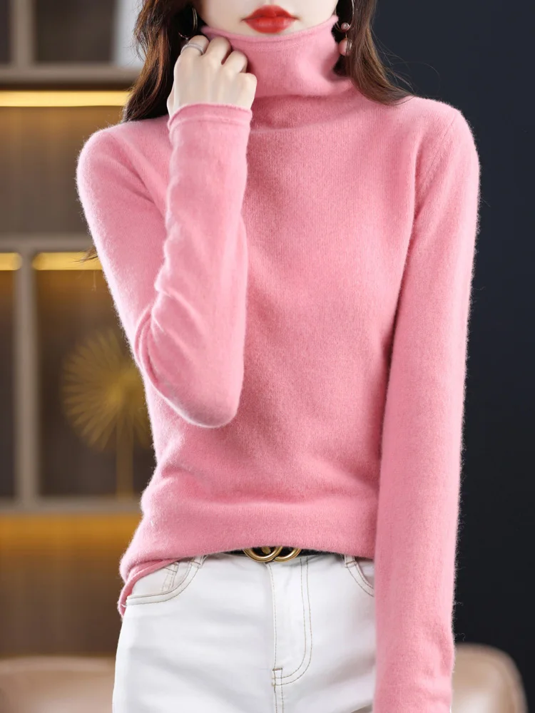 Femmes 100% laine mérinos pull automne hiver mode Pile col pull cachemire tricots décontracté à manches longues sommets
