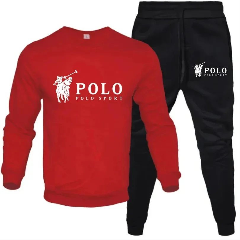 Ensemble de survêtement sportif pour homme en 2 pièces - Sweat-shirt à col rond noir et pantalon de jogging - Vêtements de sport décontractés - Survêtement sportif élégant