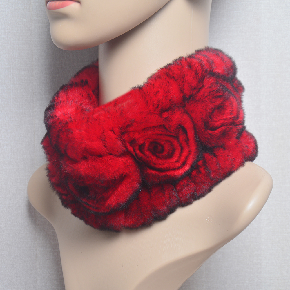 Femmes élasticité fleur réel Rex lapin fourrure écharpe naturel chaud Rex lapin fourrure bandeau dame hiver réel Rex fourrure de lapin foulards