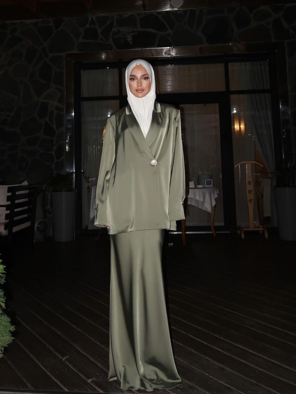 Eid Musulman Ensemble Femmes Satin Top Chemise Jupe 2 Pièces Ensemble Chemisier Solide Manches Longues Chemises Costumes Arabe Dubaï Musulman Ensembles 2025