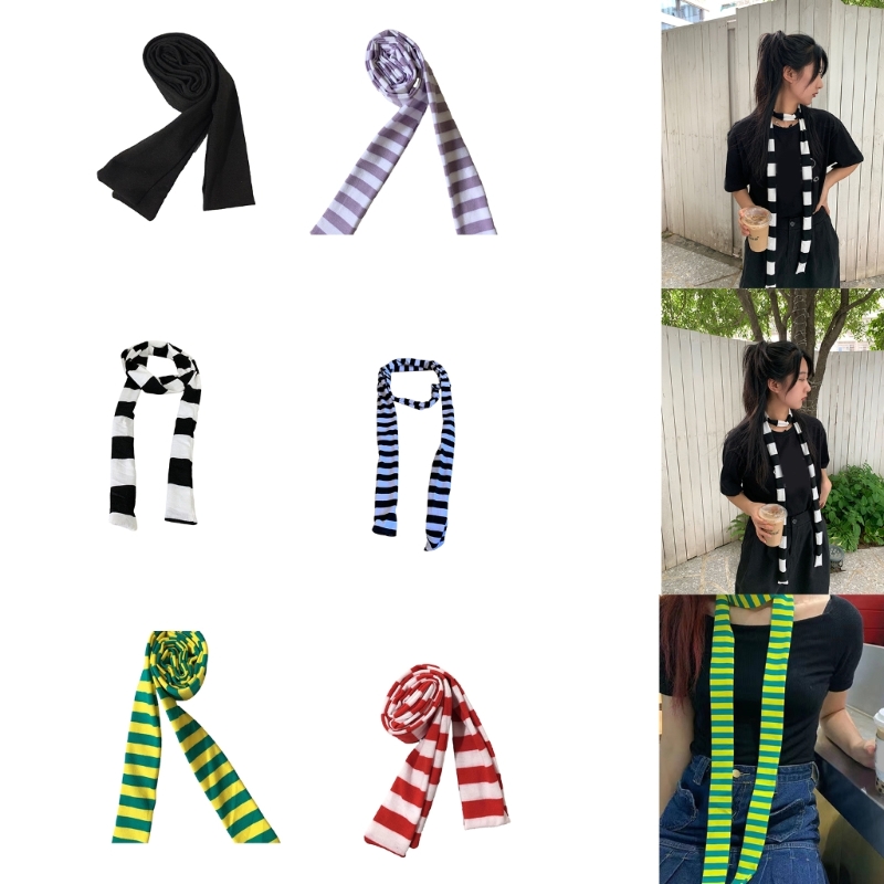 Écharpe fine à rayures punk Harajuku pour filles, écharpe à breloques esthétiques, Y2k