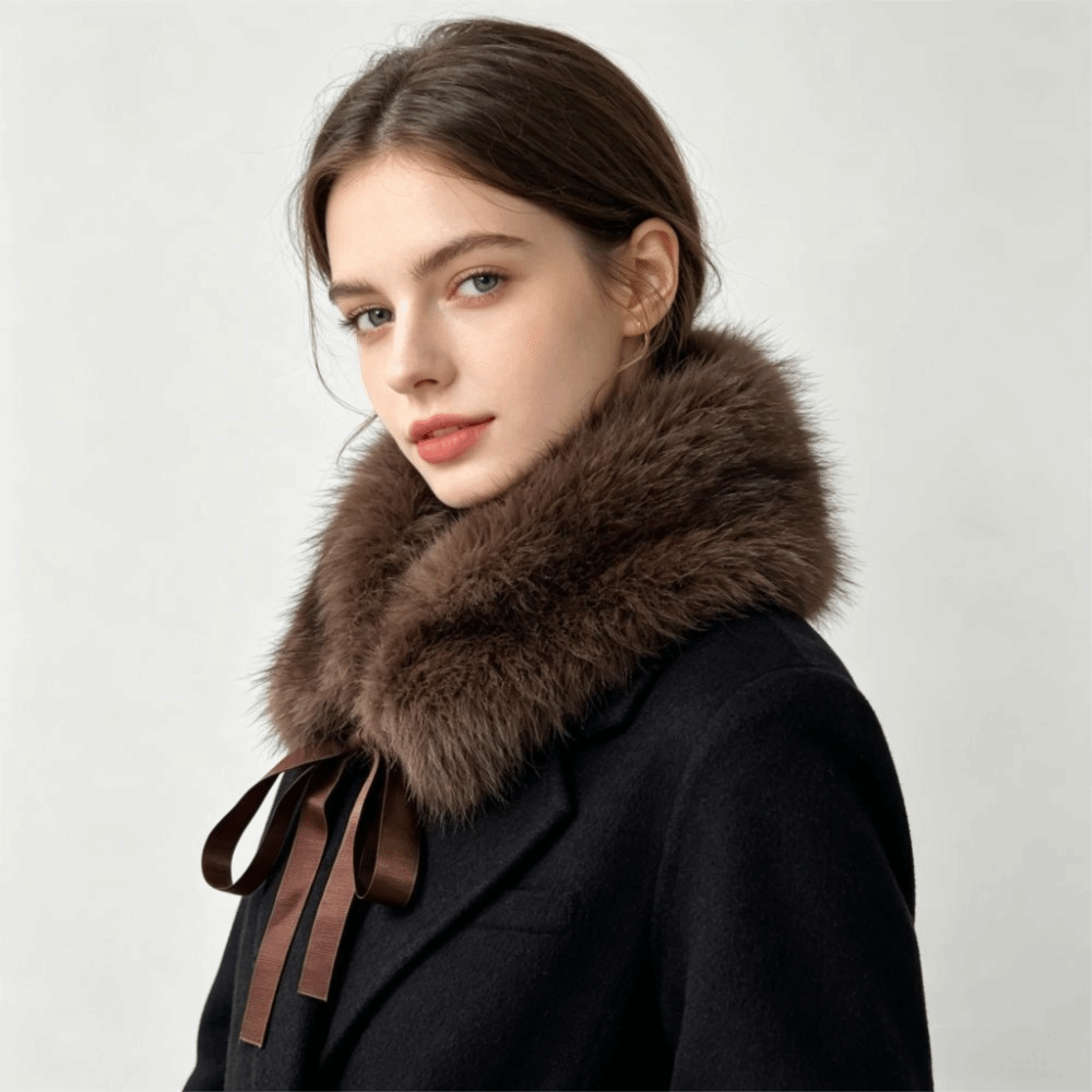 Écharpe en fourrure épaisse et moelleuse avec rubans, couleur unie, pour femme, écharpe chaude pour le cou, écharpe d'hiver