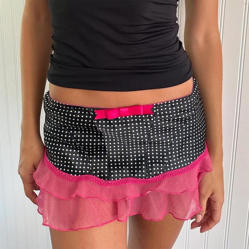 Lamuusaa y2k jupe femmes vêtements esthétiques imprimé léopard/floral/à pois taille basse jupe à volants jupes de fête Sexy Streetwear