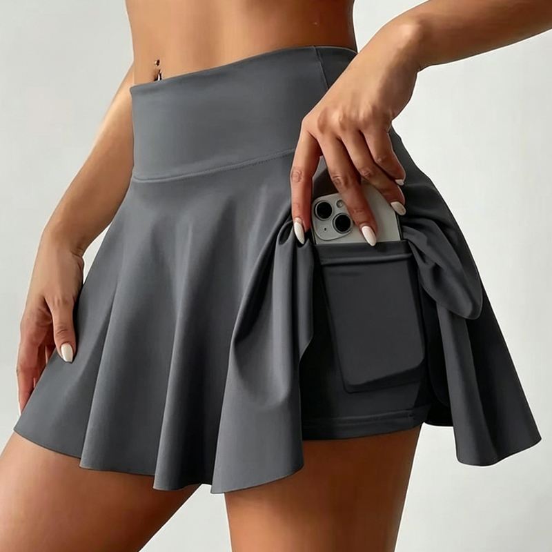 Jupe-short de sport taille haute unie pour femme, jupe de tennis d'été avec poches, séchage rapide, pour la course et le fitness