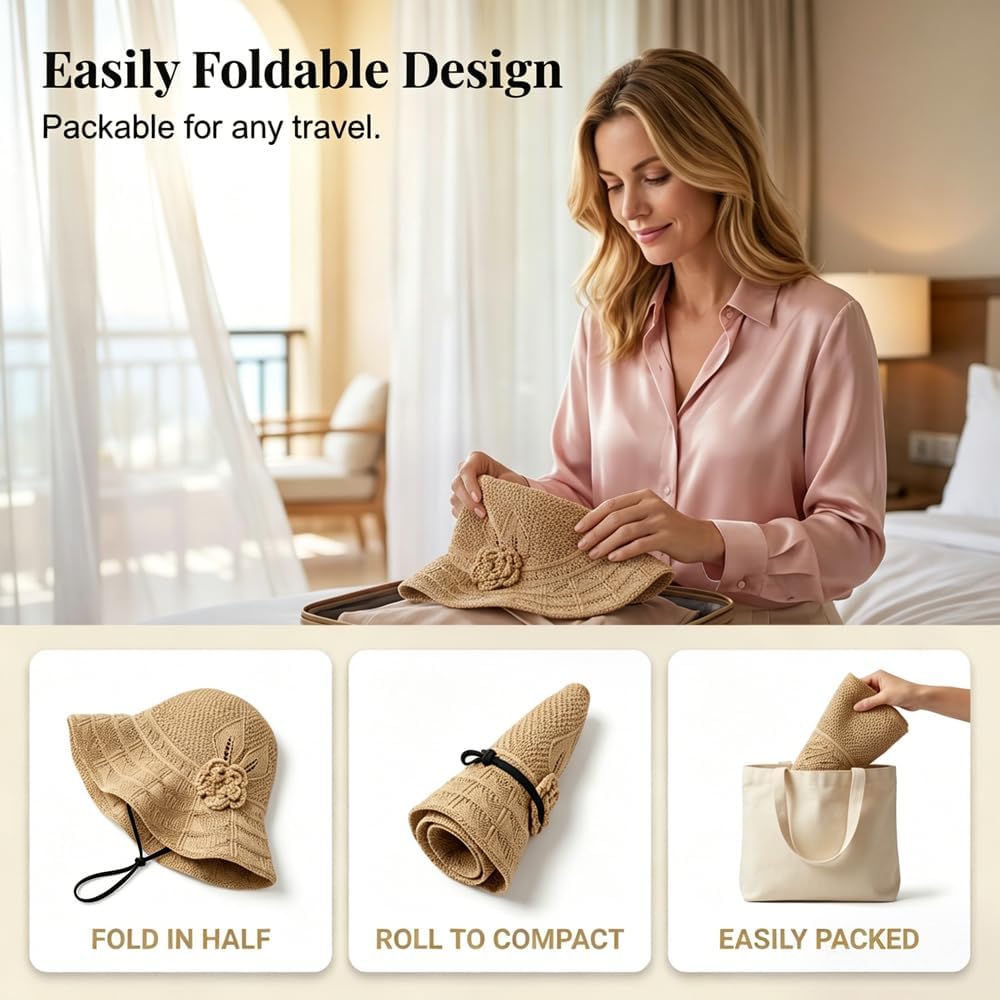 Chapeau de soleil élégant en paille tressée, Nouveaux chapeaux de paille 2026 pour femmes, Chapeau de soleil pliable pour femme, Chapeau bob de voyage, Sombrero