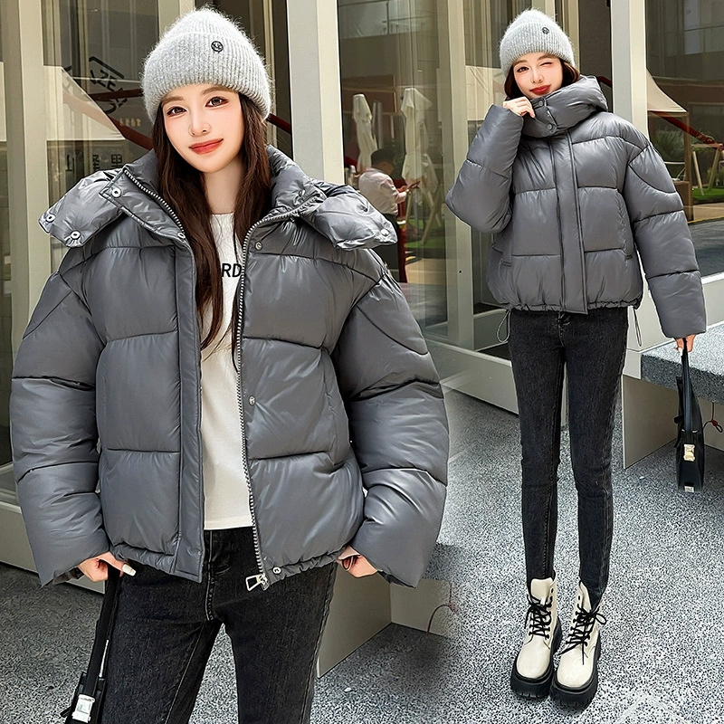 Manteau d'hiver 2026 pour femmes, en coton épais, coupe ample, à capuche, nouveau modèle court, rembourré en coton, parka pour femmes.