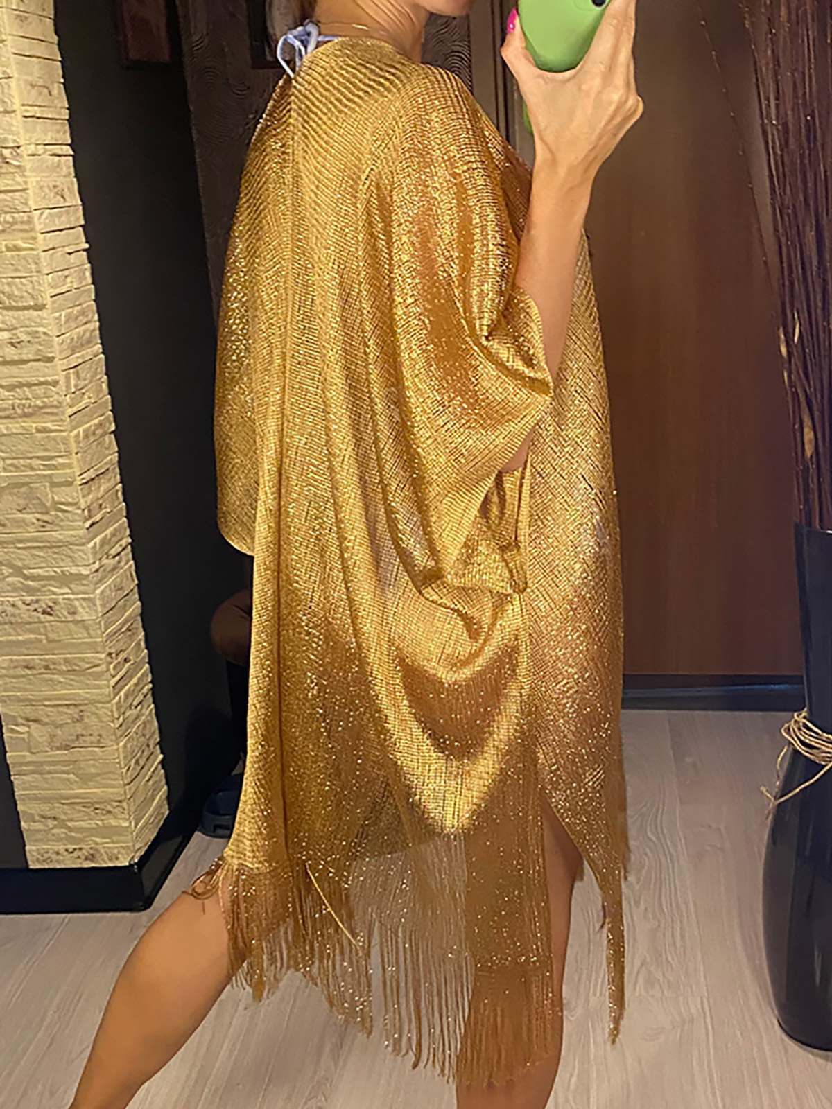 Robe de plage en maille à franges pour femmes, tunique transparente et brillante, cover-up de plage, vêtements de plage, V3321