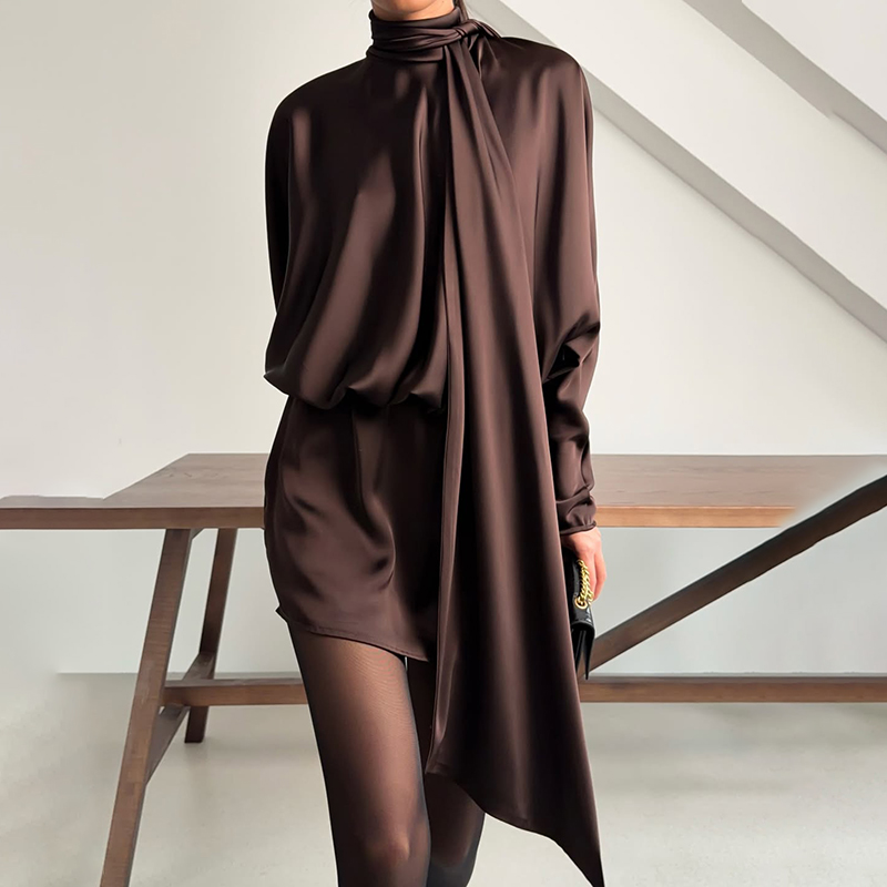 Robe d'été en satin 2026 pour femme, manches longues, décontractée, à lacets, mini-robe de soirée sexy pour femmes, courtes robes de soirée