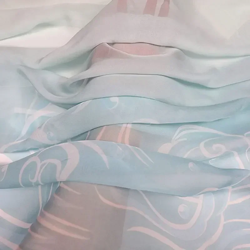 Tissu en Mousseline de Soie Dégradé de 1m, pour Écharpe, Jupe, Couture Imprimée, Injgrill, Doux, Respirant, Bricolage, Robe Hanfu de Style Prairie