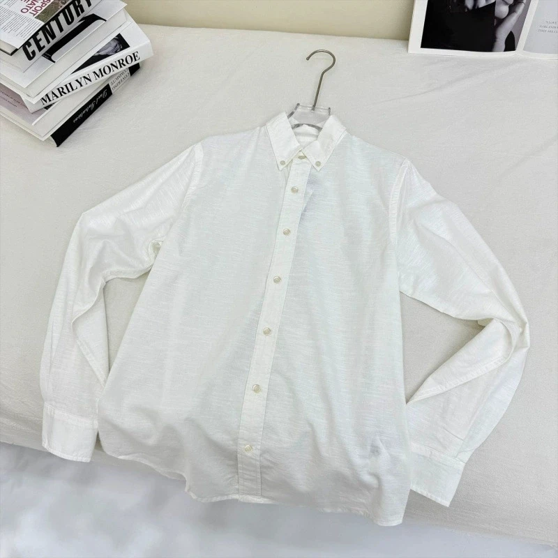 Chemise à manches longues pour homme et femme, en lin, style old money unisexe, couleur unie, broderie design, chemise longue.