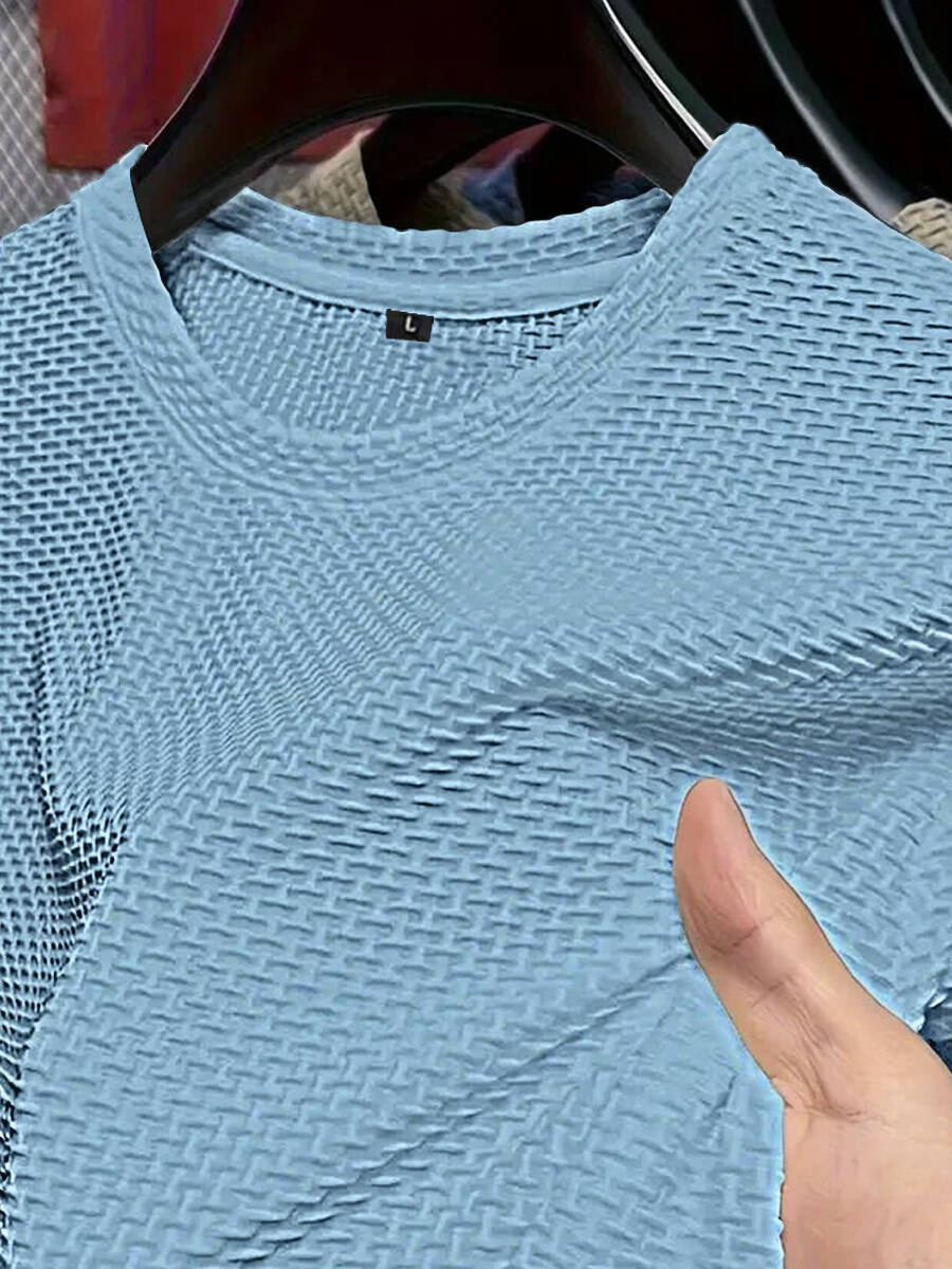 T-shirt d'été à manches courtes et col rond en soie glacée pour hommes, haut de vêtements pour hommes