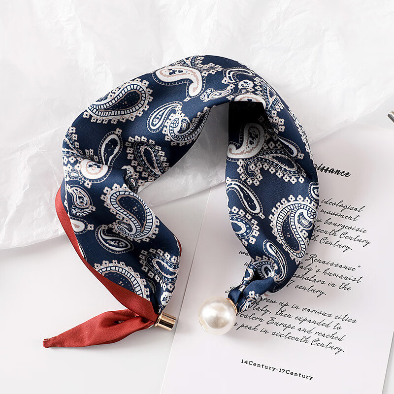 Foulard en Soie de Luxe avec Pendentif Perle Collier Ras du Cou, Chaîne Magnétique Fine, Boucle, Écharpe, Foulard Femme, Ruban de Marques de Luxe
