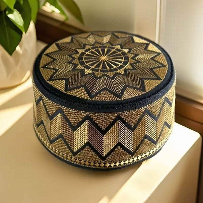 Casquettes musulmanes pour hommes, vêtements de prière Eid Ramadan avec broderie, chapeaux de dinde islamique, Turban doré, foulard élégant