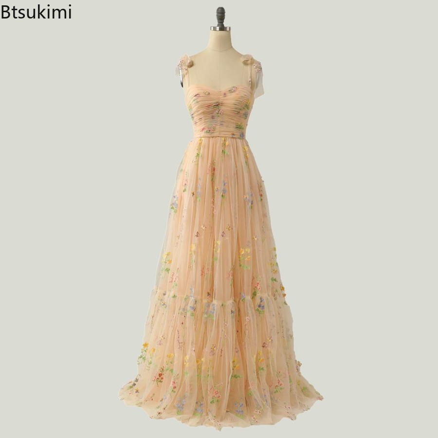 Robe de soirée élégante pour femmes, bretelles en maille, sans manches, dentelle brodée, dubaï, robe de Banquet, robes de bal, nouvelle collection 2026