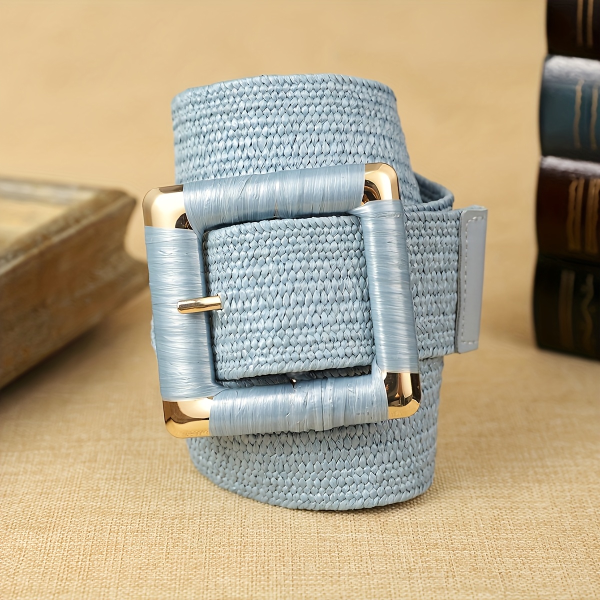 1 ceinture tissée bleue pour femme, style bohème, élastique, simple, pour les loisirs quotidiens, adaptée aux déplacements et aux loisirs