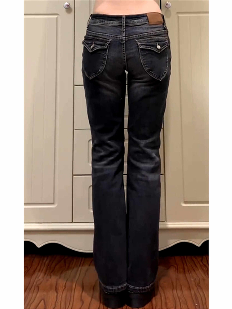 Jean évasé taille basse pour femme, jean bootcut noir, pantalon en Denim rétro américain Y2k japonais années 2000, Harajuku, bas de cloche, slim