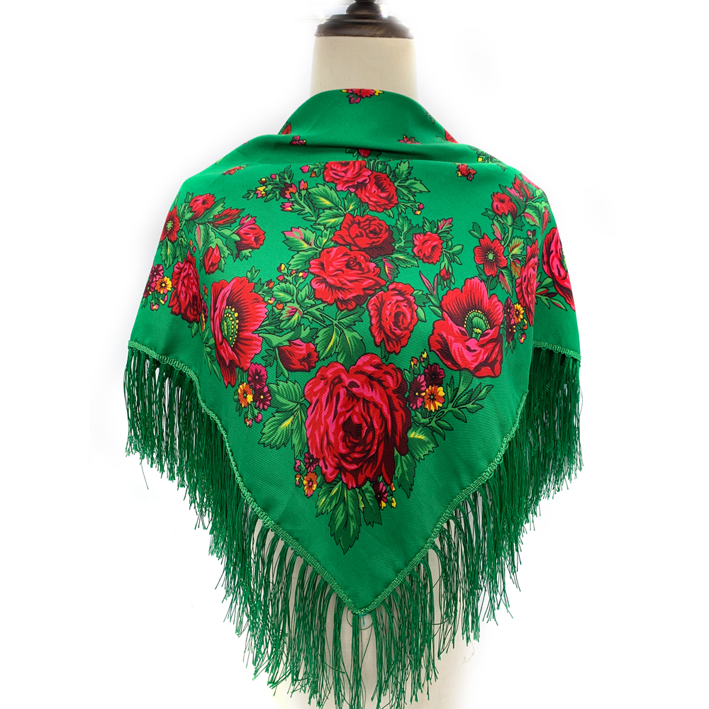 Écharpe carrée russe femmes luxe imprimé fleuri frangé Bandana foulards paréo dame bandeau foulards Babushka bandeau