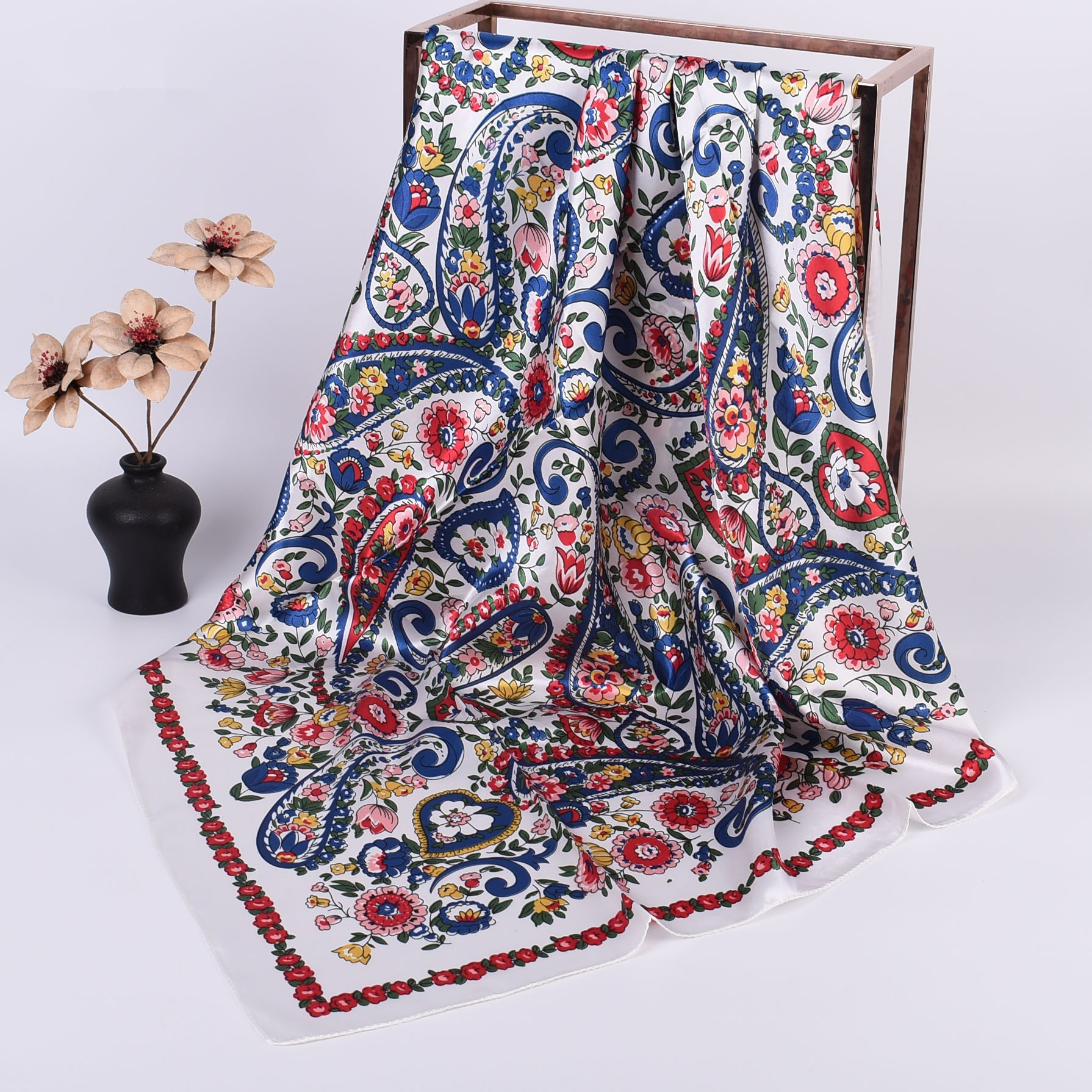 Foulard carré en soie pour femme 90x90cm, grande écharpe de luxe de marque, bandana imprimé, bandeau, hijab, écharpes et foulards pour femmes