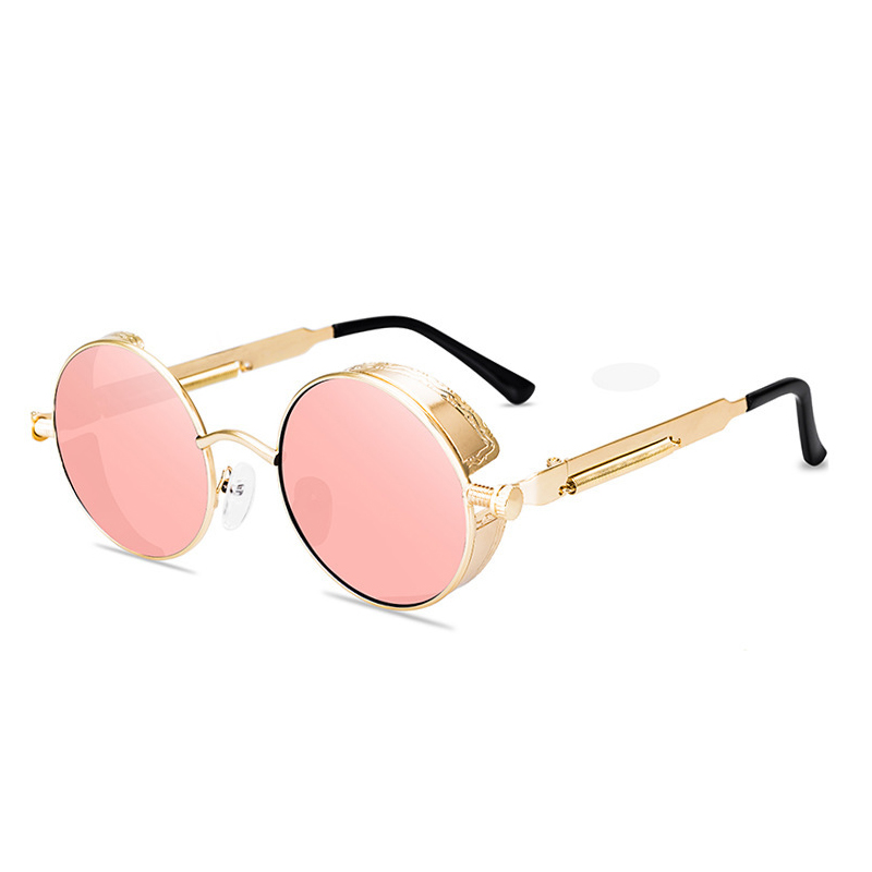 Lunettes de soleil vintage steampunk rouges pour hommes, monture ronde en alliage métallique, lunettes de soleil rétro pour femmes, lunettes de style gothique.