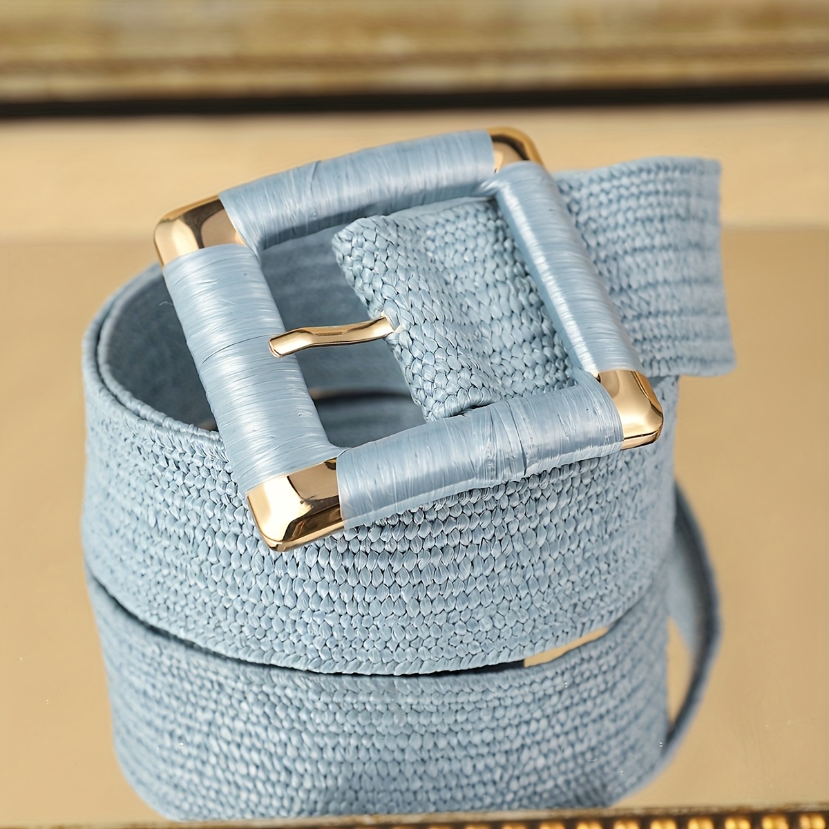 1 ceinture tissée bleue pour femme, style bohème, élastique, simple, pour les loisirs quotidiens, adaptée aux déplacements et aux loisirs