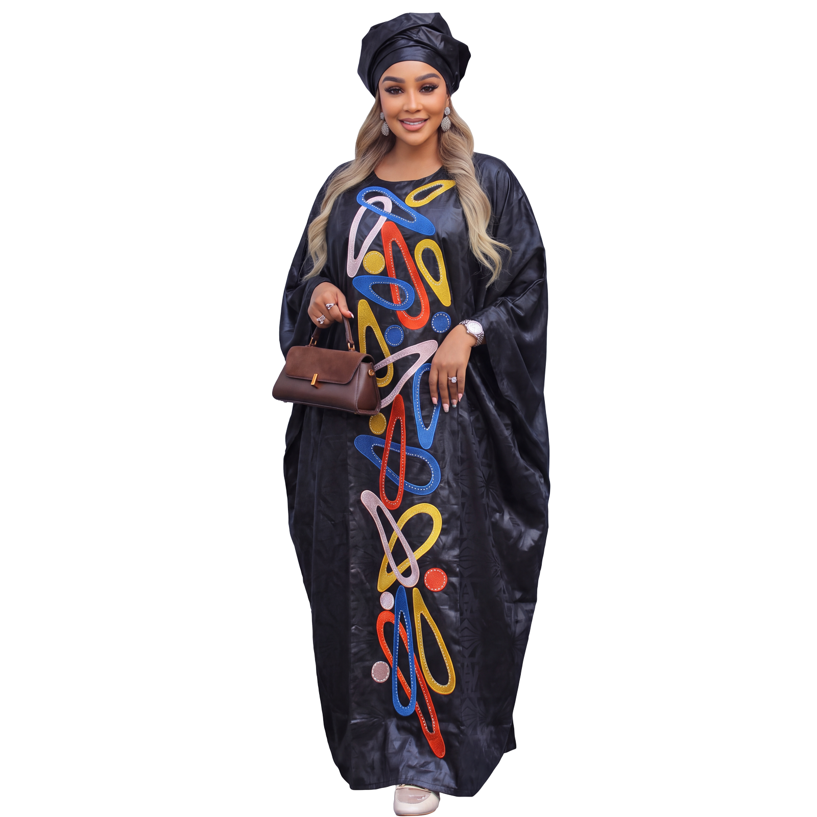 Robes africaines pour femmes grande taille, robe longue en bazin riche avec broderie et écharpe