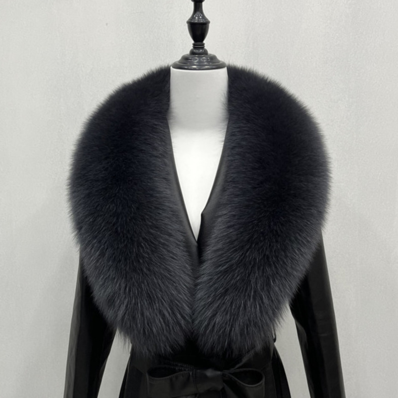 2024 réel col de fourrure de renard hiver femmes 100% écharpe de fourrure naturelle châles de fourrure de fourrure cou chaînes chaudes écharpes en peluche manteau veste col
