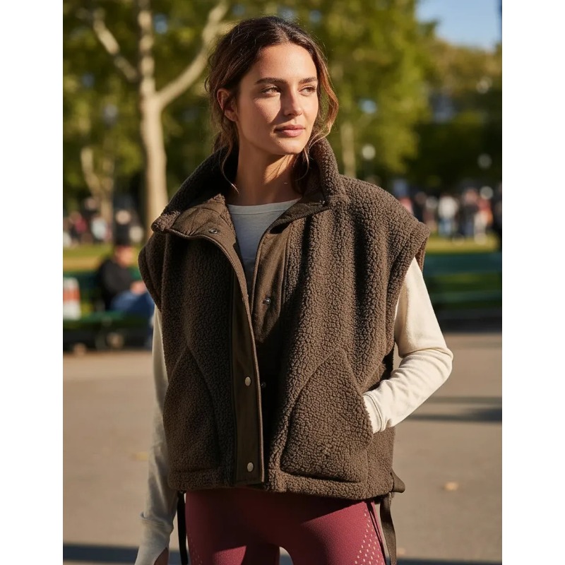 Gilet en polaire pour femme, veste sans manches surdimensionnée en sherpa