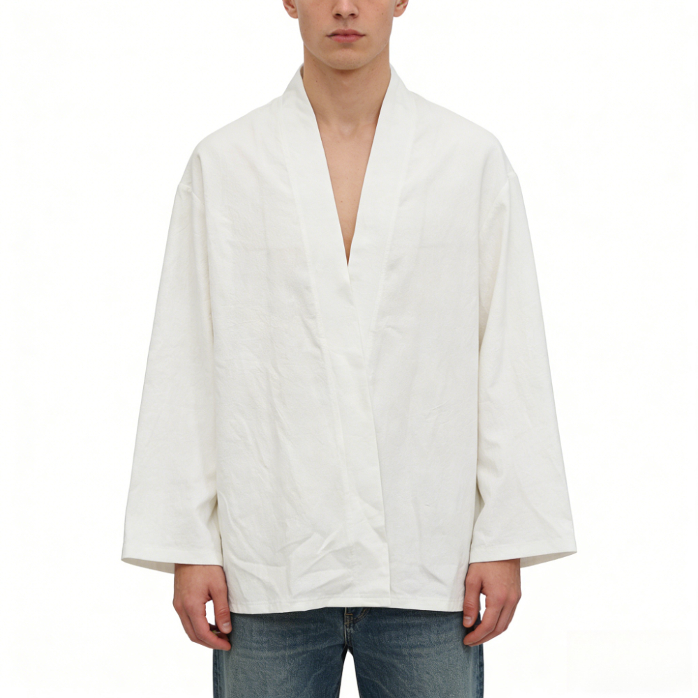 Kimono Cardigan à Imprimé Artistique, Veste Orientale Ample à Col Ouvert, Légère en Coton, Manches Longues, Idéal pour la Plage et les Vacances d'Été