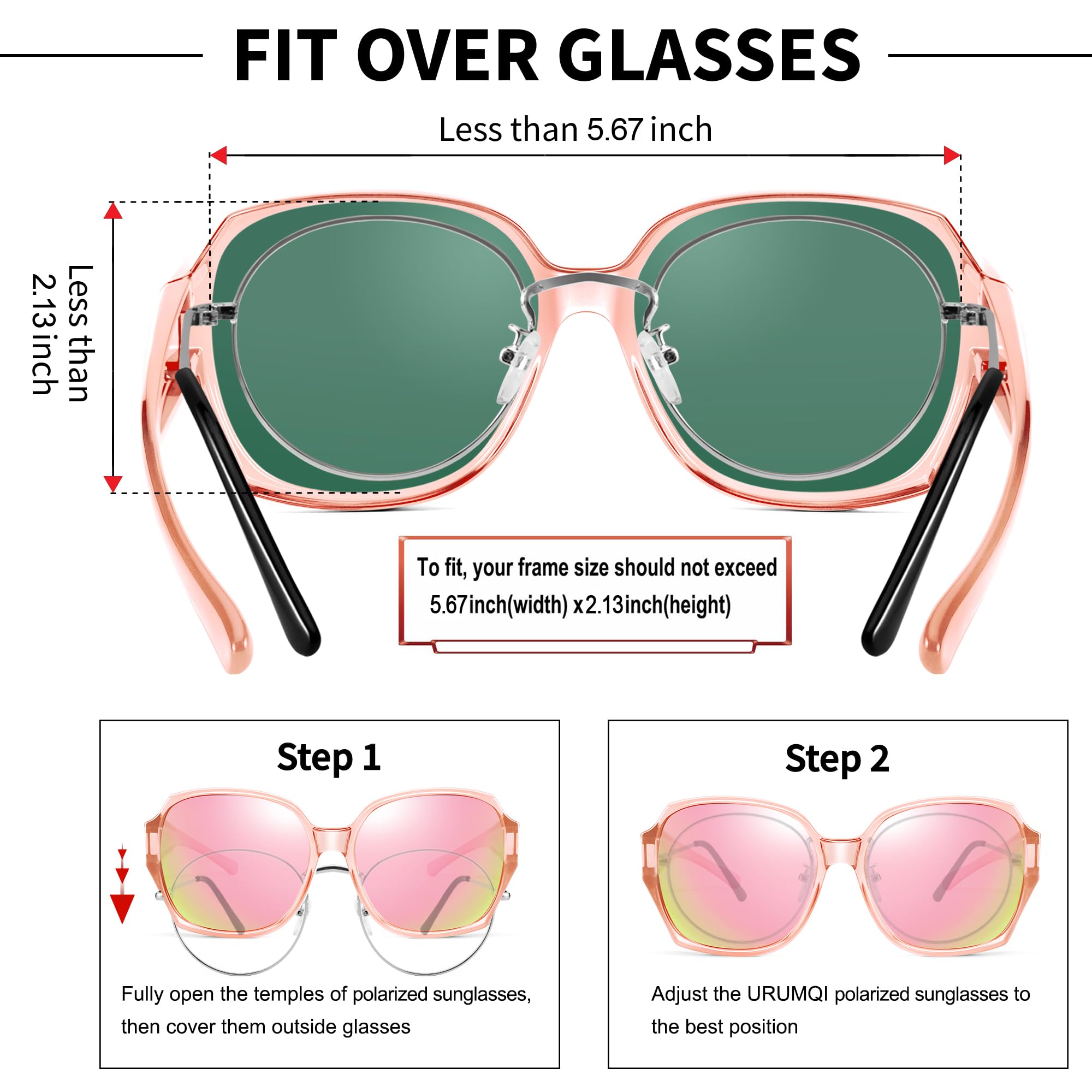 Lunettes de soleil surdimensionnées à porter par-dessus des lunettes pour femmes, protection UV400, lunettes carrées extra larges