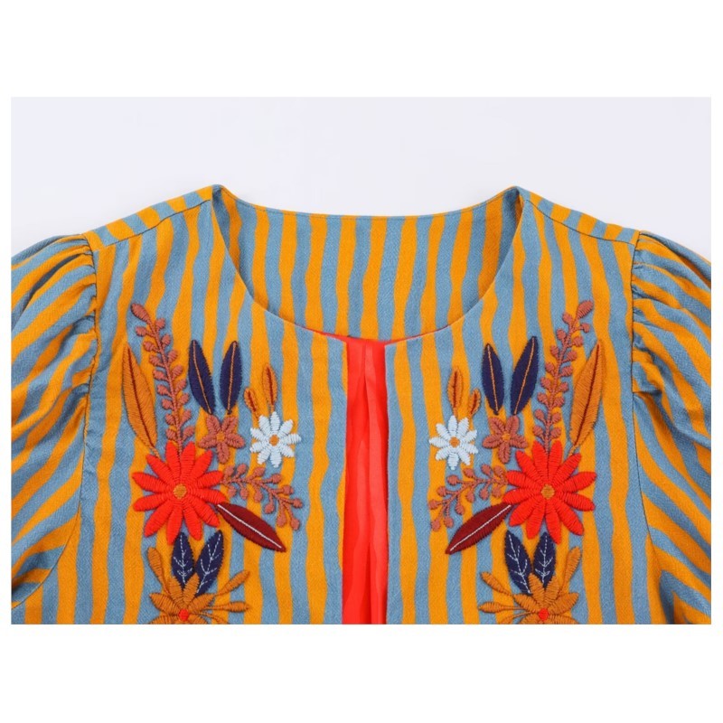 Vestes pour femmes, automne, nouvelle collection, rayées, fleurs brodées, col rond, manches longues, manteaux tendance, vêtements décontractés pour femmes, haut chic