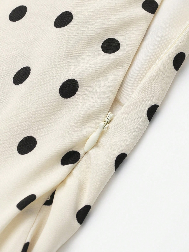 Jupe mi-longue à pois pour femmes, avec fermeture éclair latérale et patchwork en dentelle, adaptée à l'été