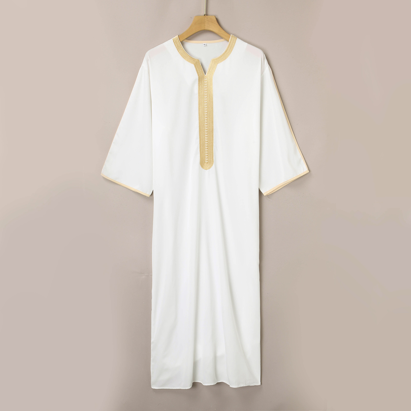 Robe musulmane pour hommes, Costume National arabe, manches moyennes, broderie dorée, Robe traditionnelle (M-4XL), nouvelle collection 2023