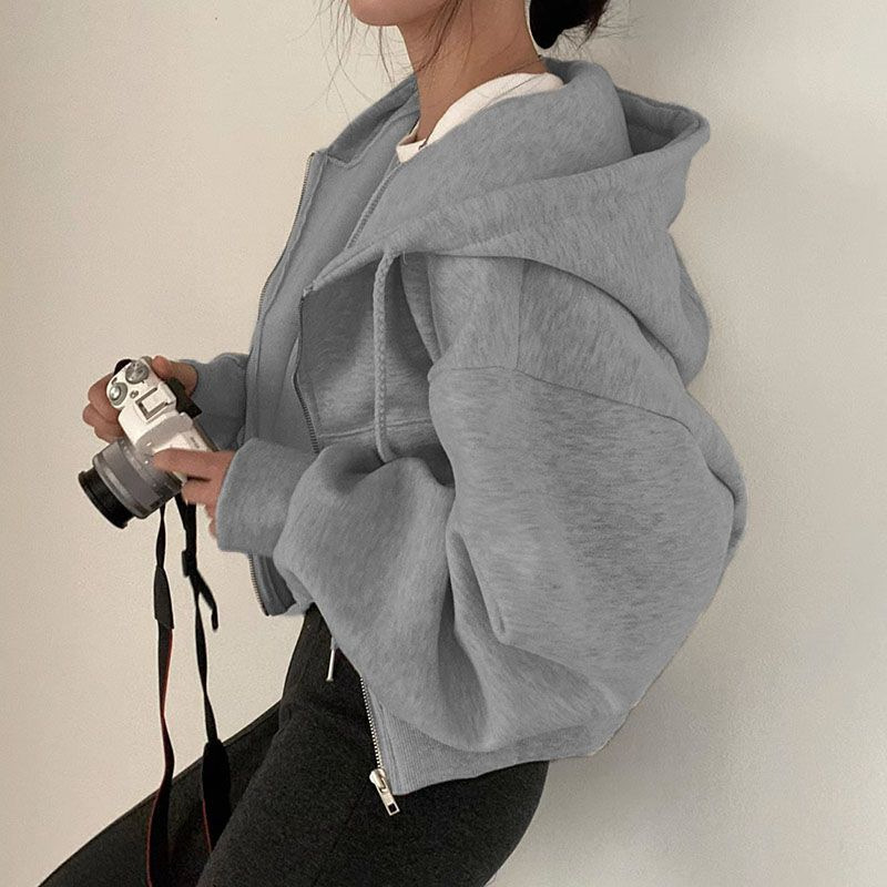 Sweat-shirt à capuche avec fermeture éclair pour femme, haut court à manches longues, décontracté, Y2K, Streetwear, vestes Harajuku, manteaux, automne