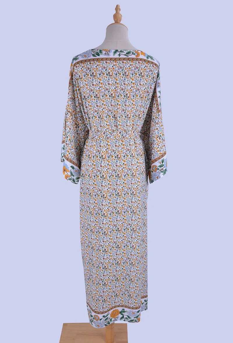 TEELYNN-Cardigan kimono long pour femme, chemise vintage, imprimé floral, style boho, robe de plage, été 2024