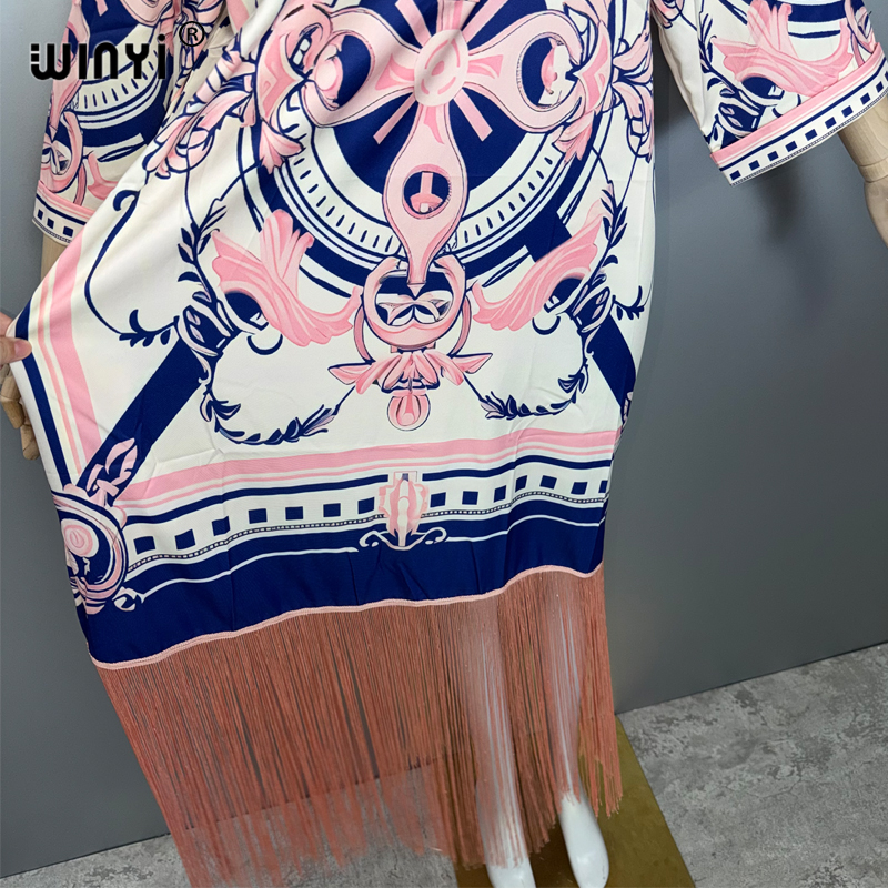 WINYI femme musulmane glands robes boho imprimé caftan robe de soirée moyen-orient femme ample vacances abaya dubaï luxe Caftan