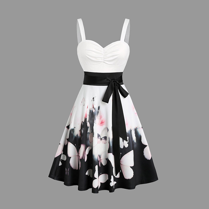 Robes d'été pour femmes 2024, col cœur, imprimé ombré fleur de prunus, buste plissé, mini-robe avec ceinture, robe d'été
