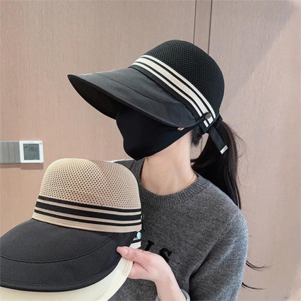 Chapeau de pêcheur coréen pour femme, d'été, ajouré et respirant, à large bord, protection solaire, réglable, avec ouverture pour queue de cheval