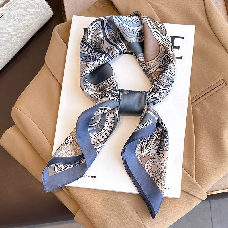 Écharpe carrée à imprimé cajou pour femme, foulard en satin doux, bandeau de sauna, bandeau Hijab, ruban de sac à main, paisley rétro, femme