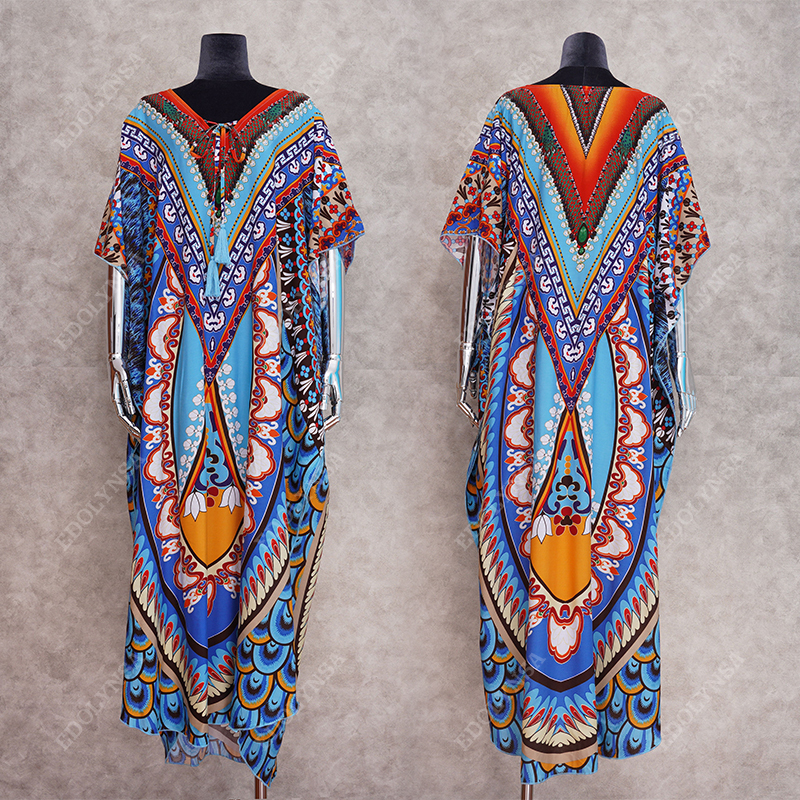 Bohème caftan plage tunique coton plage couvrir Saida de Praia maillot de bain femmes Bikini couvrir paréo Sarong maillots de bain # Q956