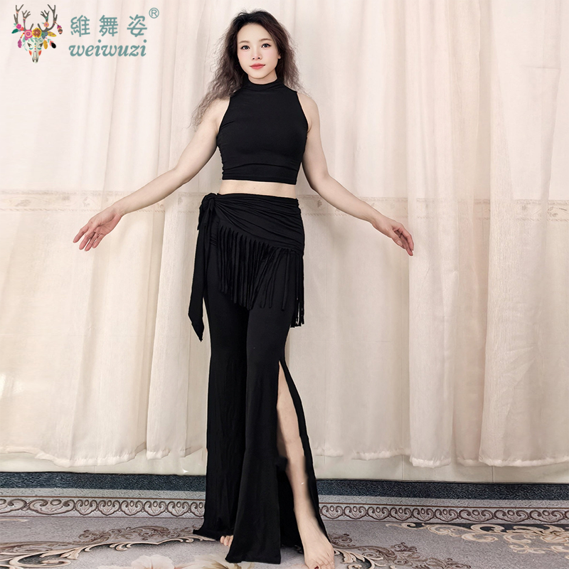 Ensemble de costumes de danse du ventre pour femmes, vêtements de pratique doux et confortables, haut + pantalon, chaîne de taille, 3 pièces, tenue d'entraînement de danse de groupe orientale