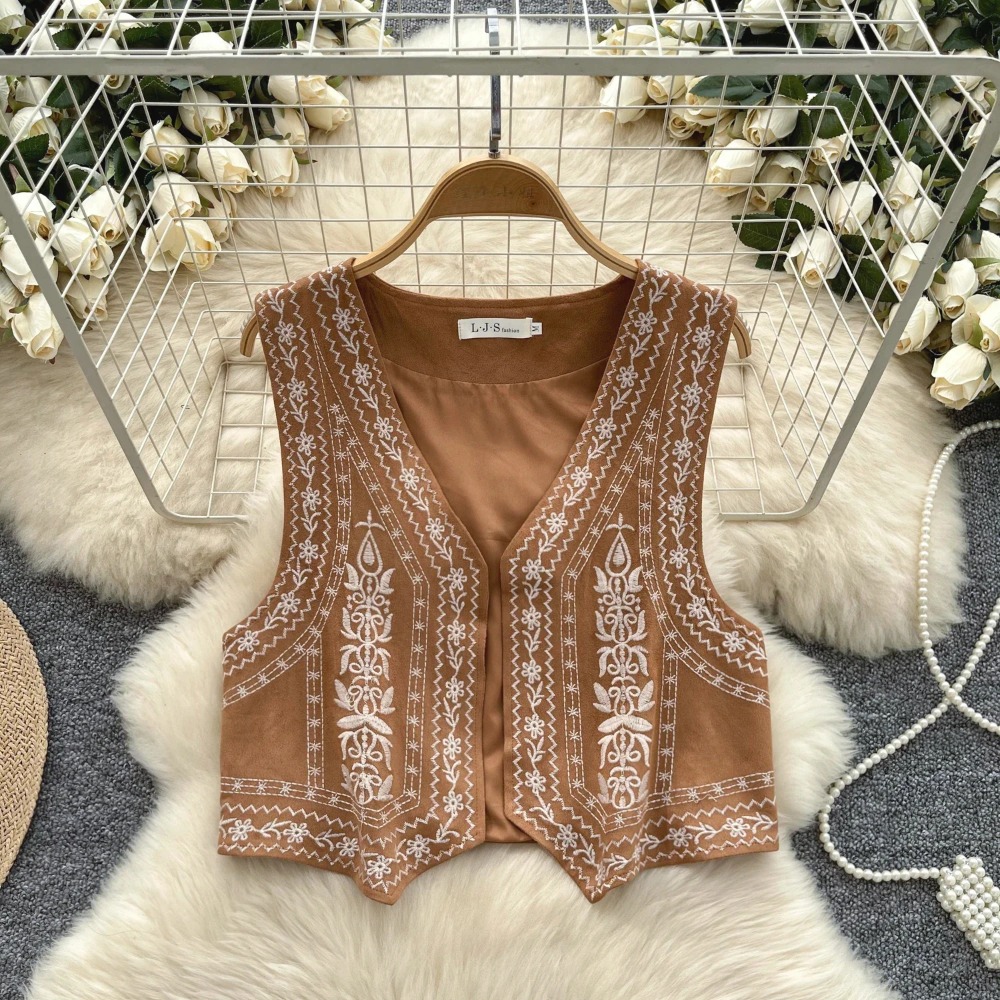 DistMurcia-Haut bohème vintage pour femme, haut chic, broderie douce et élégante, mode coréenne, basique, dame de bureau
