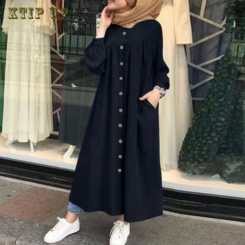 Robe longue Kimono musulmane Hijab pour femmes, Abaya de Dubaï, vêtements islamiques, chemise à boutons, robes Maxi, Abaya africaine