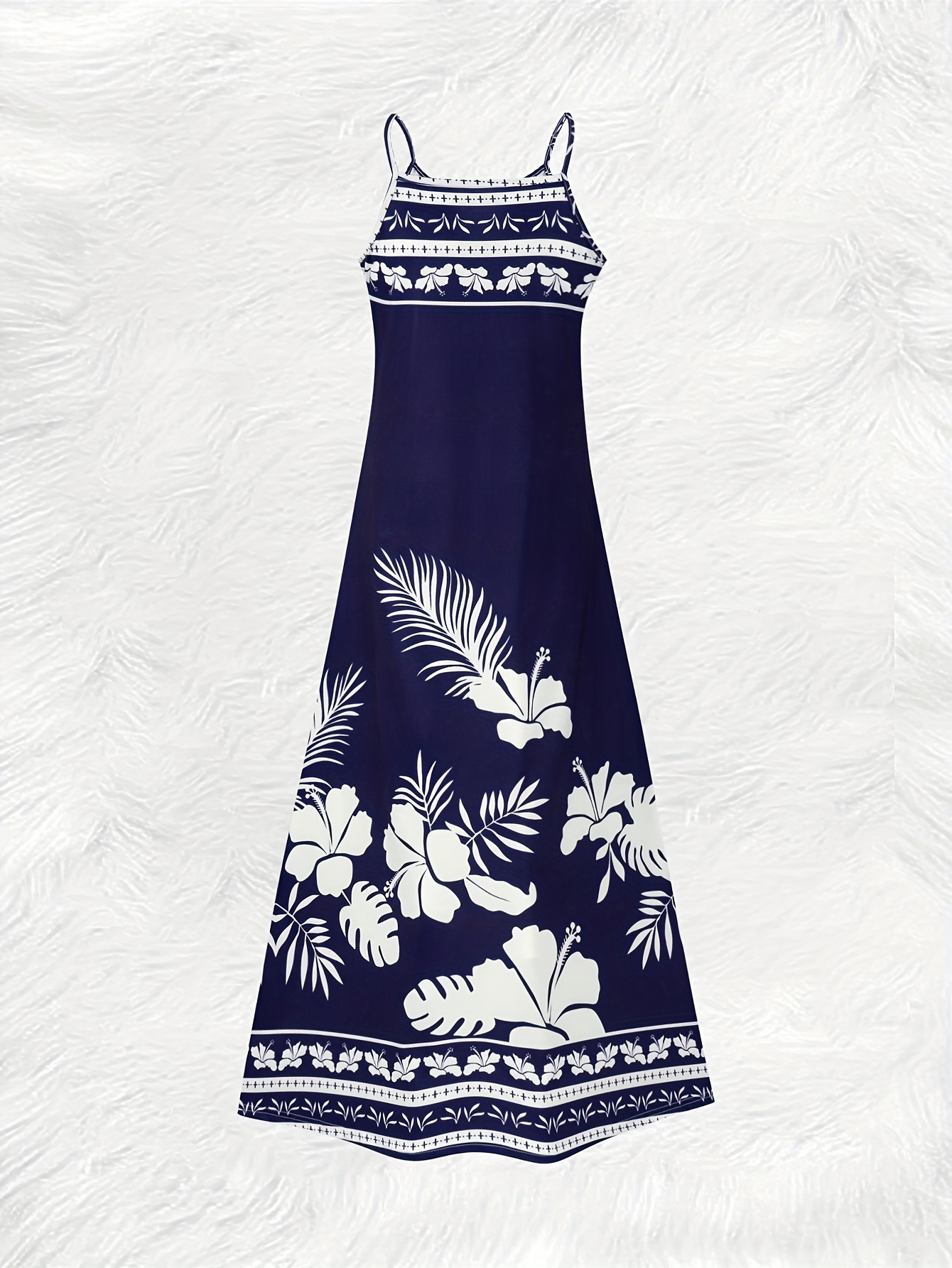Robe d'été décontractée à imprimé floral bleu pour femmes, col rond, sans manches, robe maxi légère et fluide, tendance mode