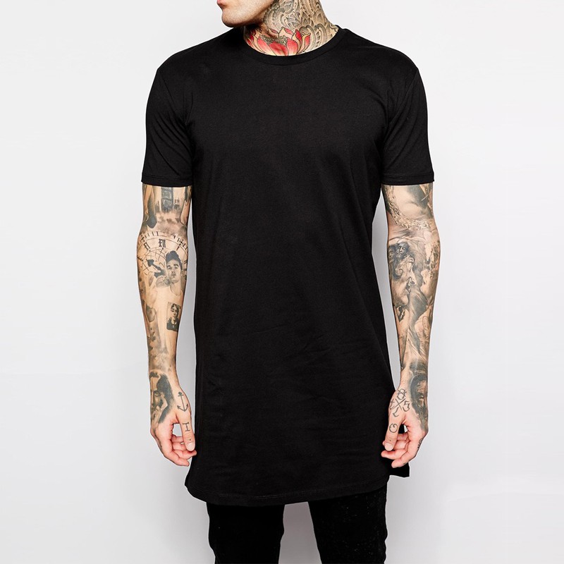 Nouveau T-shirt long noir pour homme 2026 – Style Hip Hop décontracté à manches courtes pour homme